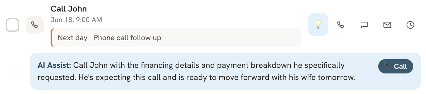AI Assist next-step suggestion on a follow-up