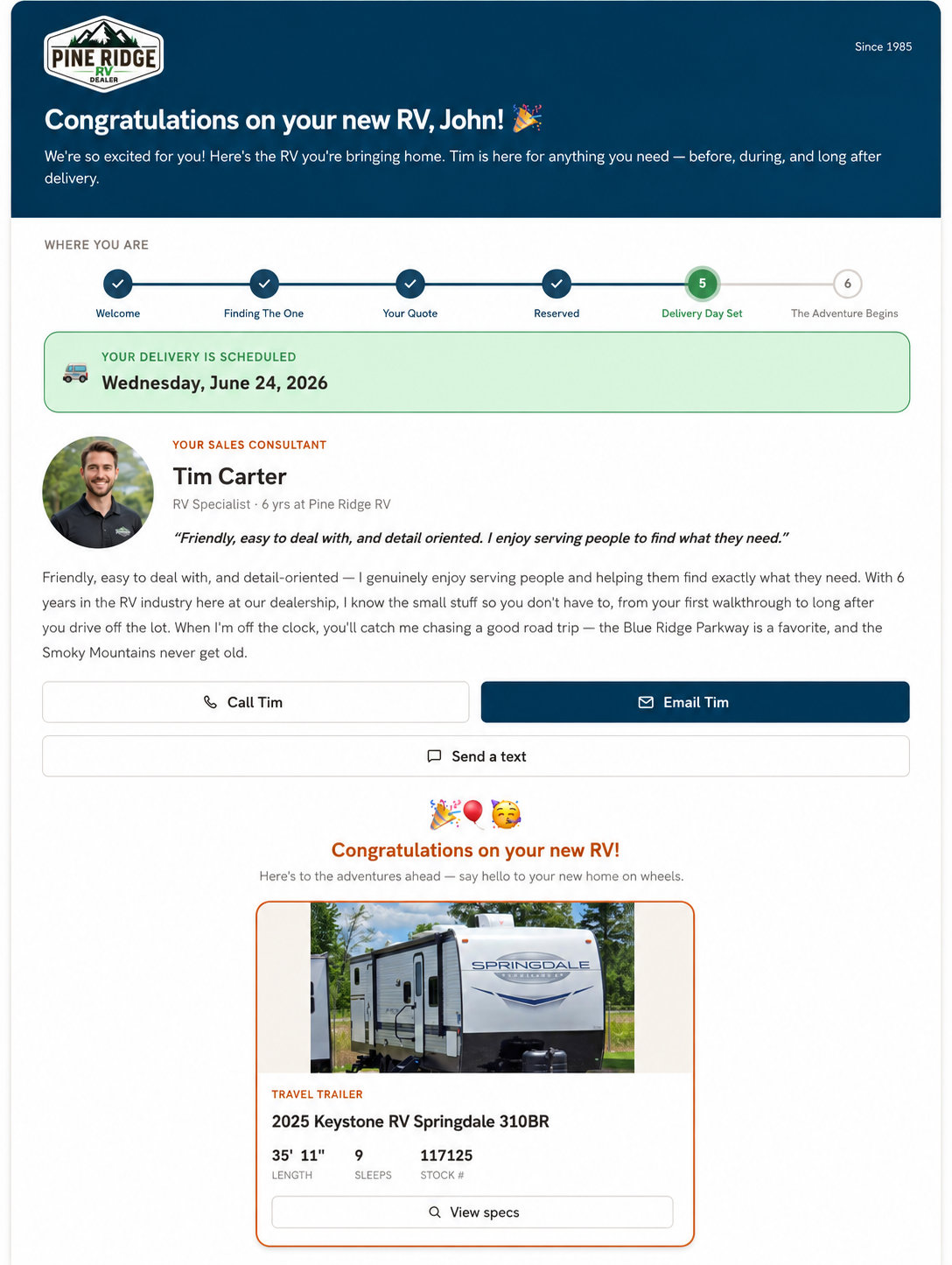 The personalized customer page